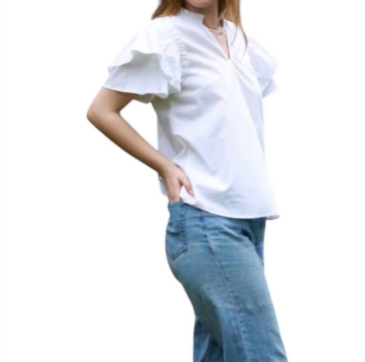 Maude Vivante - Dani Classic Cotton Poplin Flutter Sleeve Top