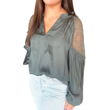 Current Air - Lace Shoulder Contrast Blouse