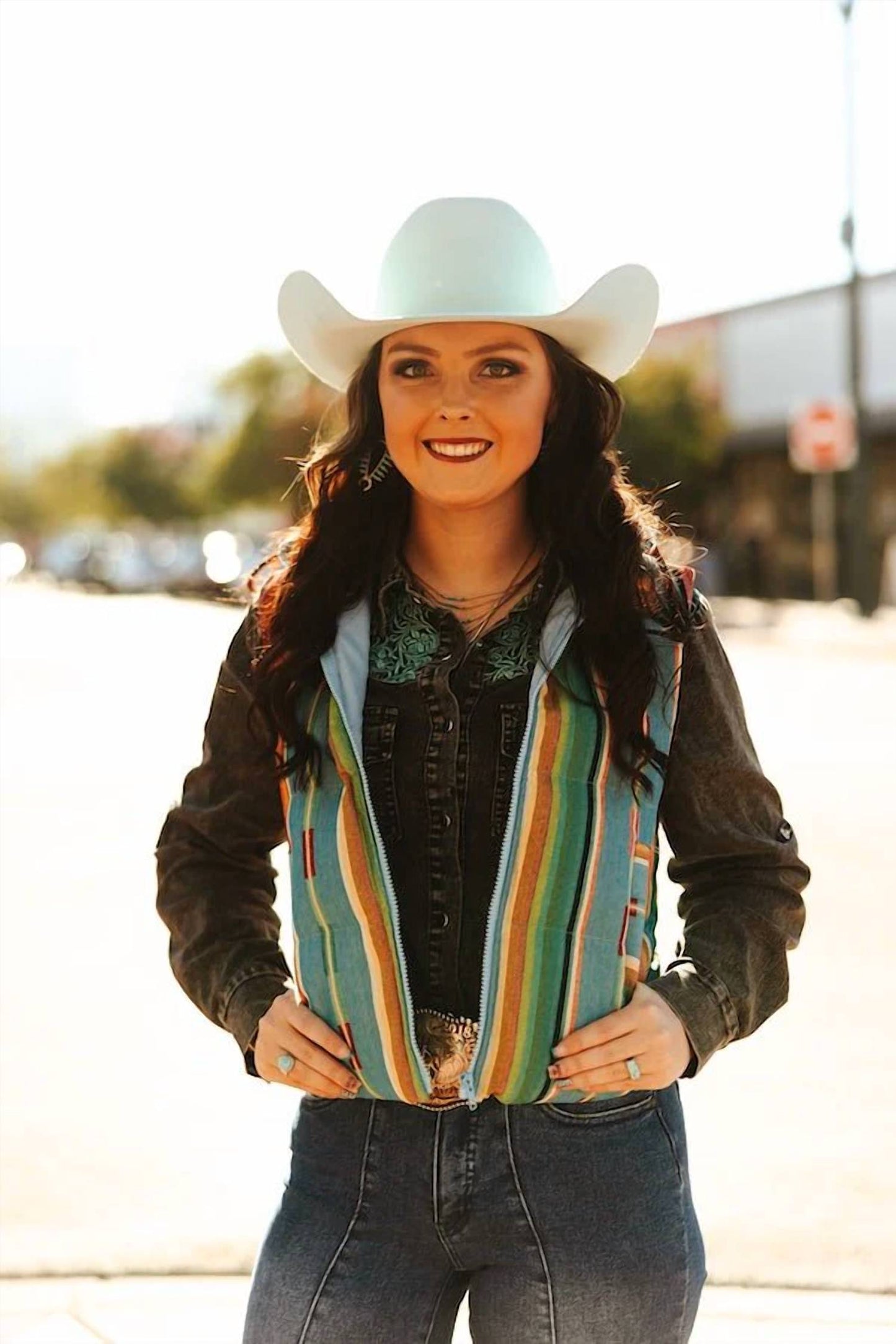 Lucky & Blessed - Serape Western Woven Zip-up Puffer Vest