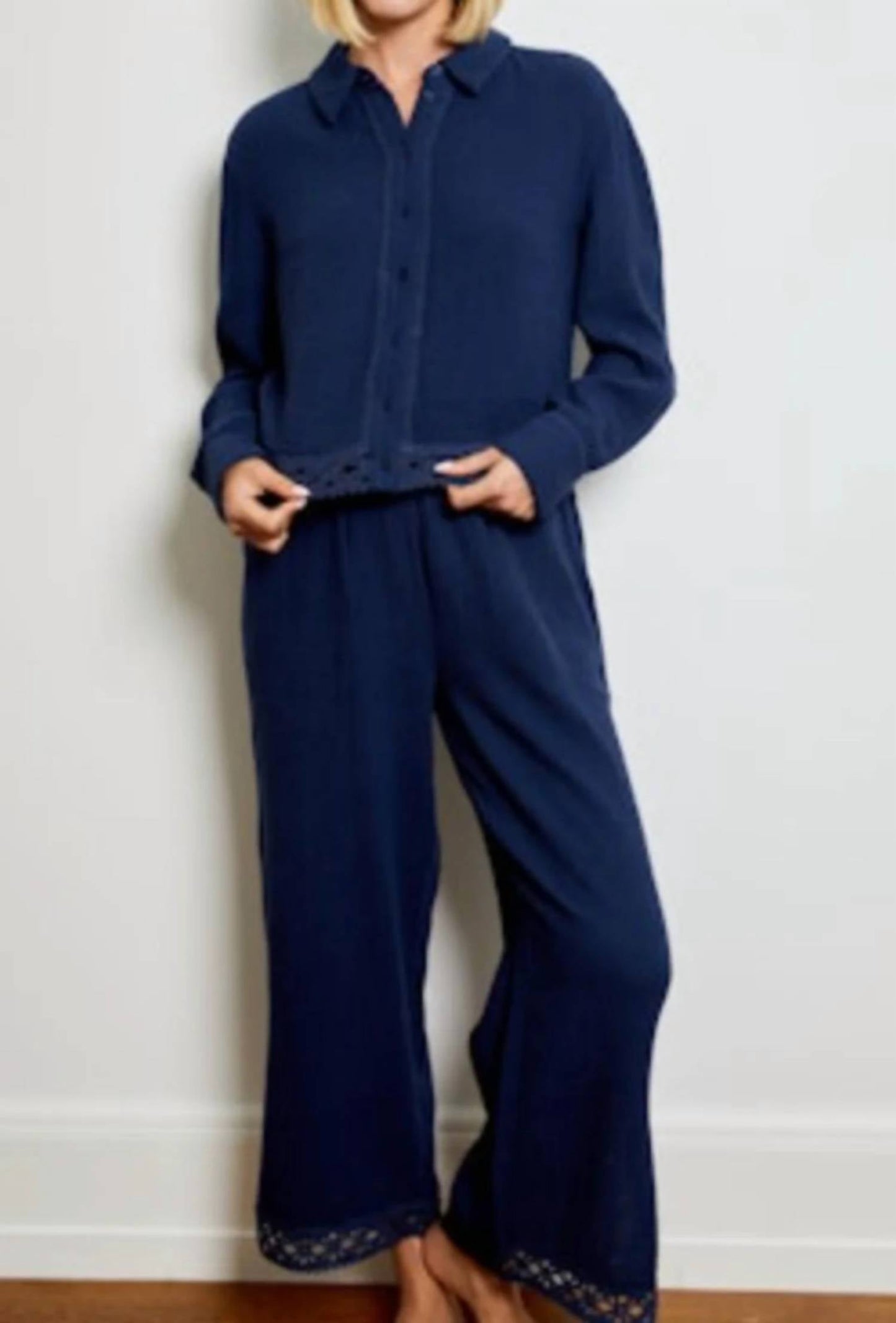 Design History - Gauze Button Down Top And Bottom Set
