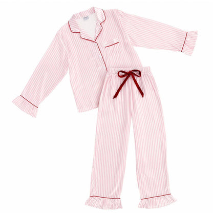 Bella Sleep + Spa - Satin Pajama Set With Velvet Tie And Ruffle Pants