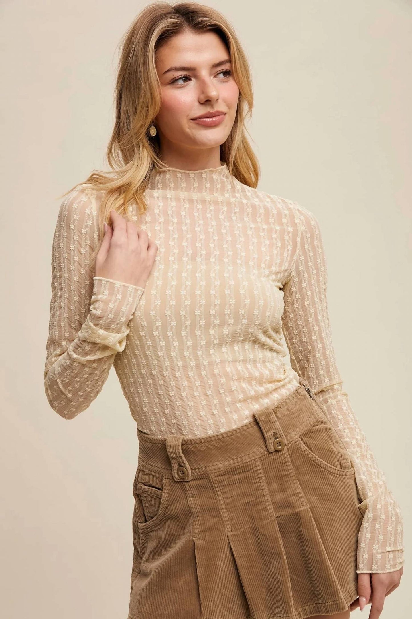 Listicle - Lace Long-sleeve Western Layering Top