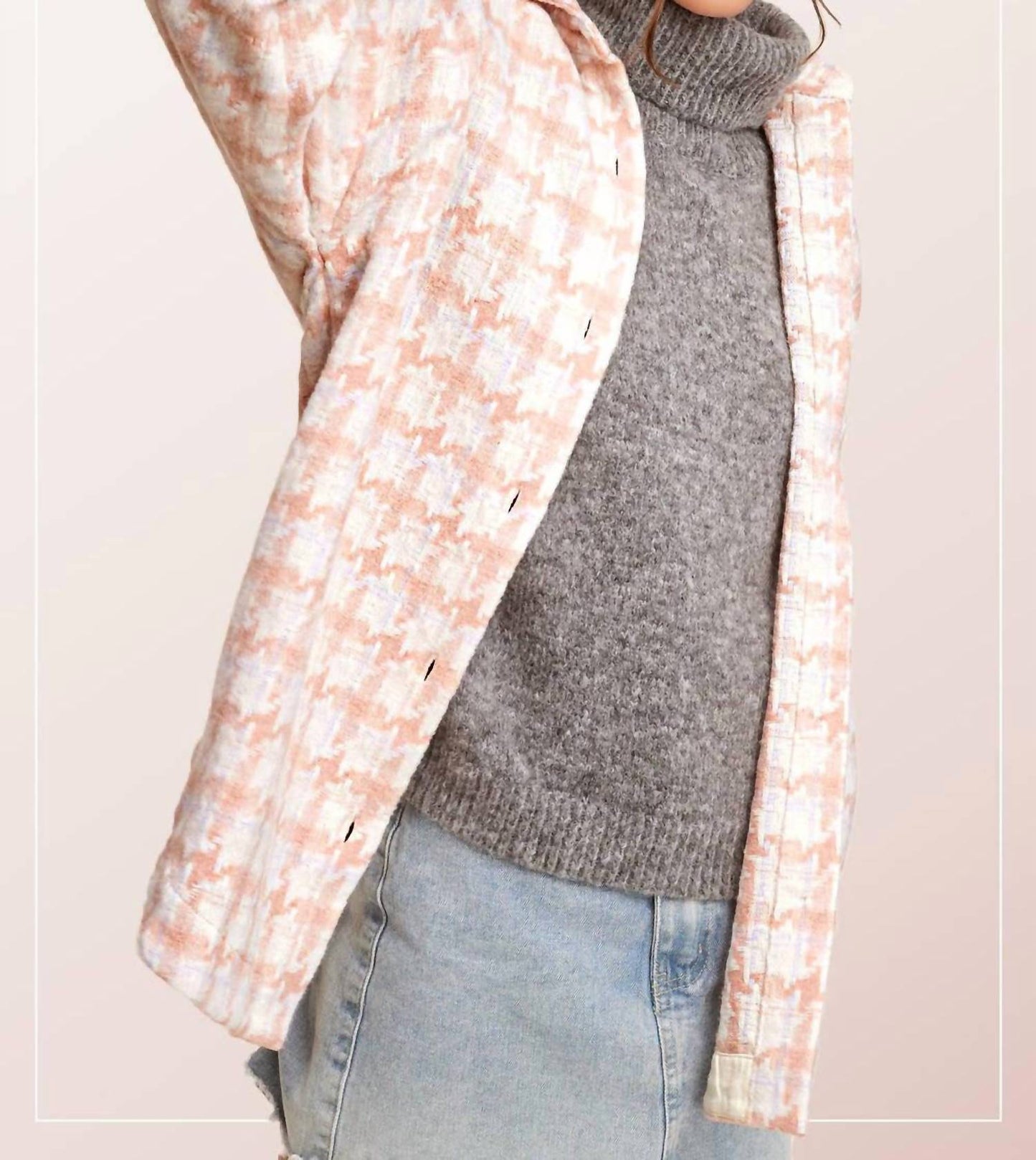 La Miel - Oversized Houndstooth Patterned Soft Brushed Shacket