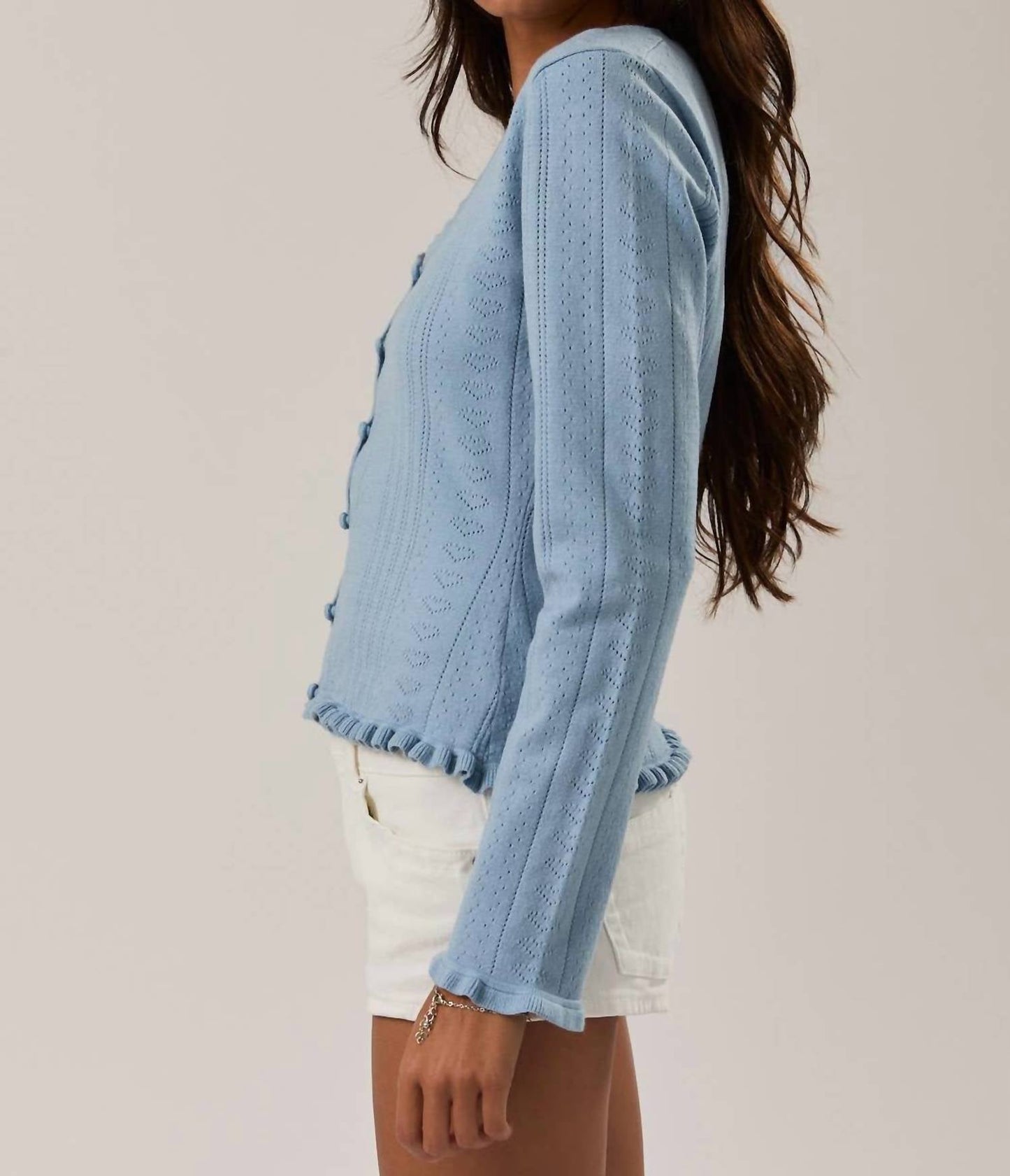 Le Lis - Pointelle Knit Scoop Neck Cardigan