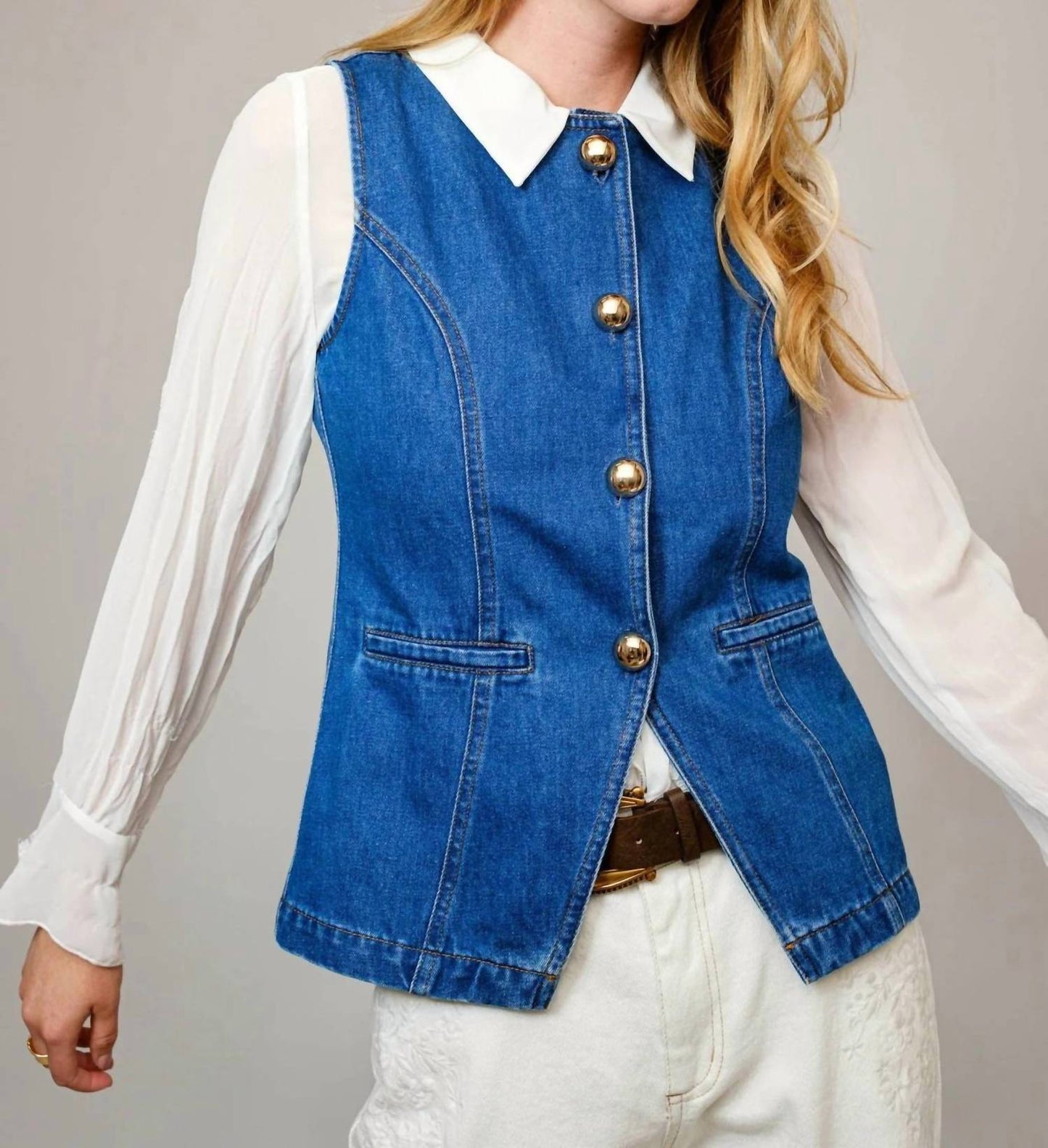 Blue B - Gold Rush Button Denim Western Vest