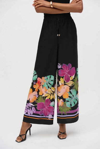 Joseph Ribkoff - Floral Border Print Wide Leg Pants