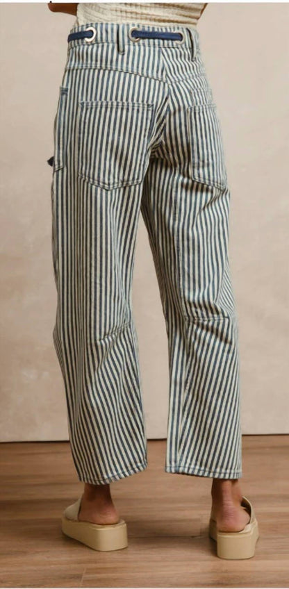 Bibi - Striped Twill Barrel Pants