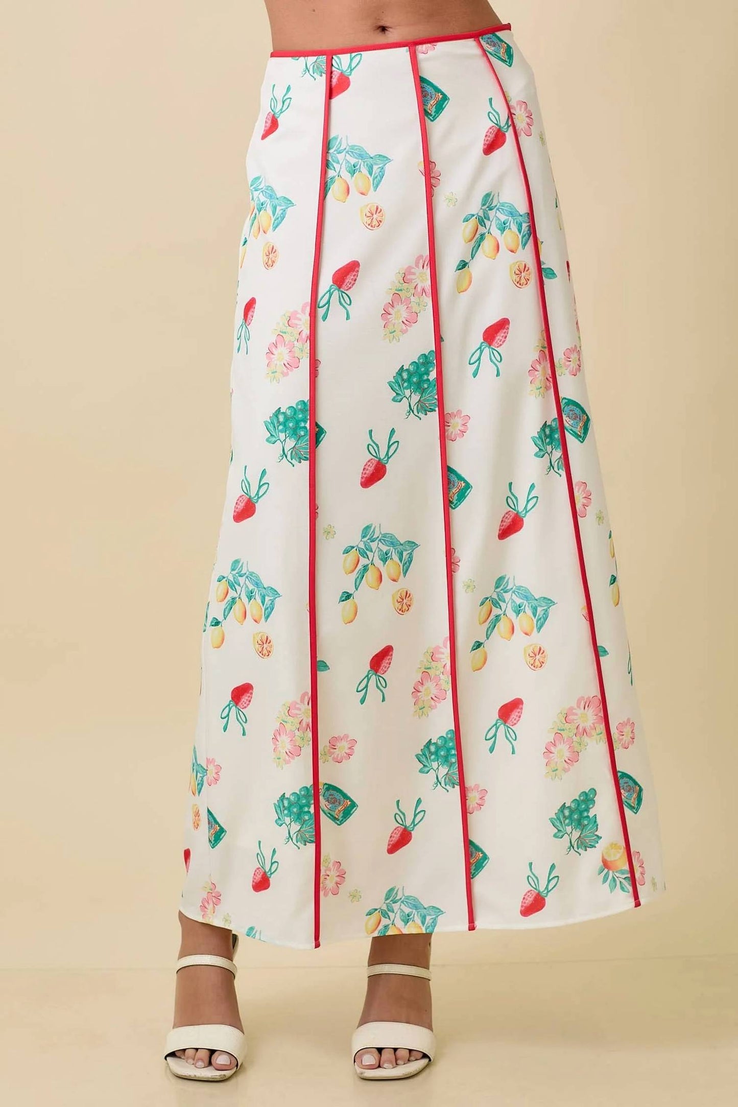 Main Strip - Vintage Fruit Print Midi Skirt