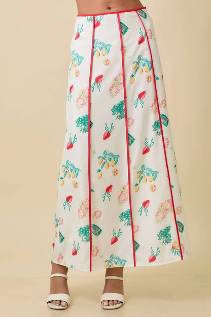 Main Strip - Vintage Fruit Print Midi Skirt