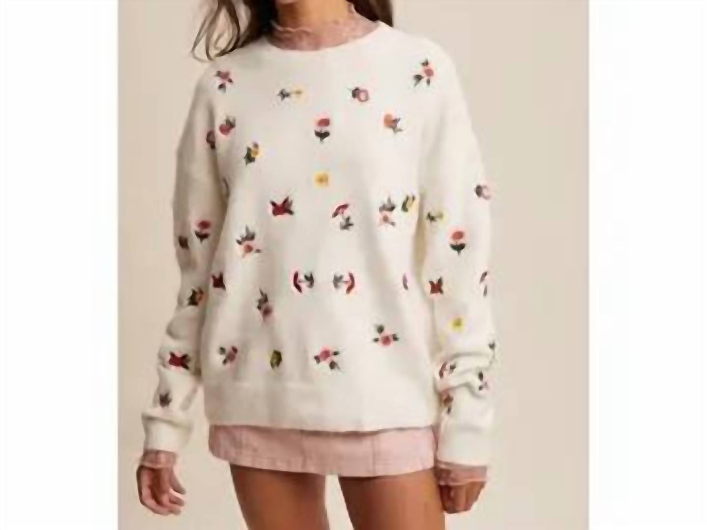 Listicle - Colorful Ditsy Floral Knit Sweater