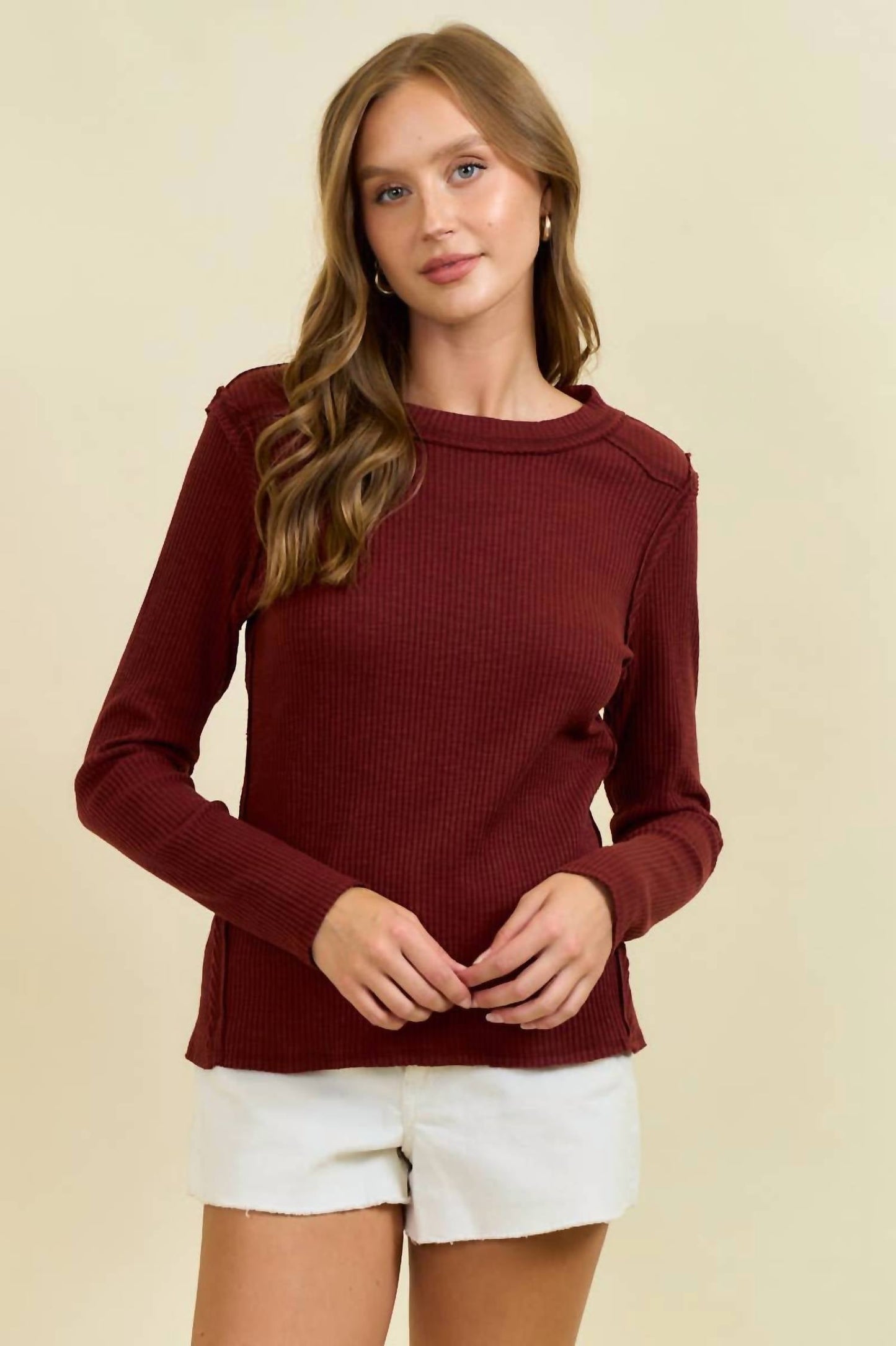 Doe And Rae - Western Yoke Ribbed Long-sleeve Tee