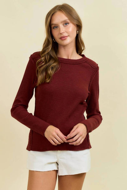 Doe And Rae - Western Yoke Ribbed Long-sleeve Tee
