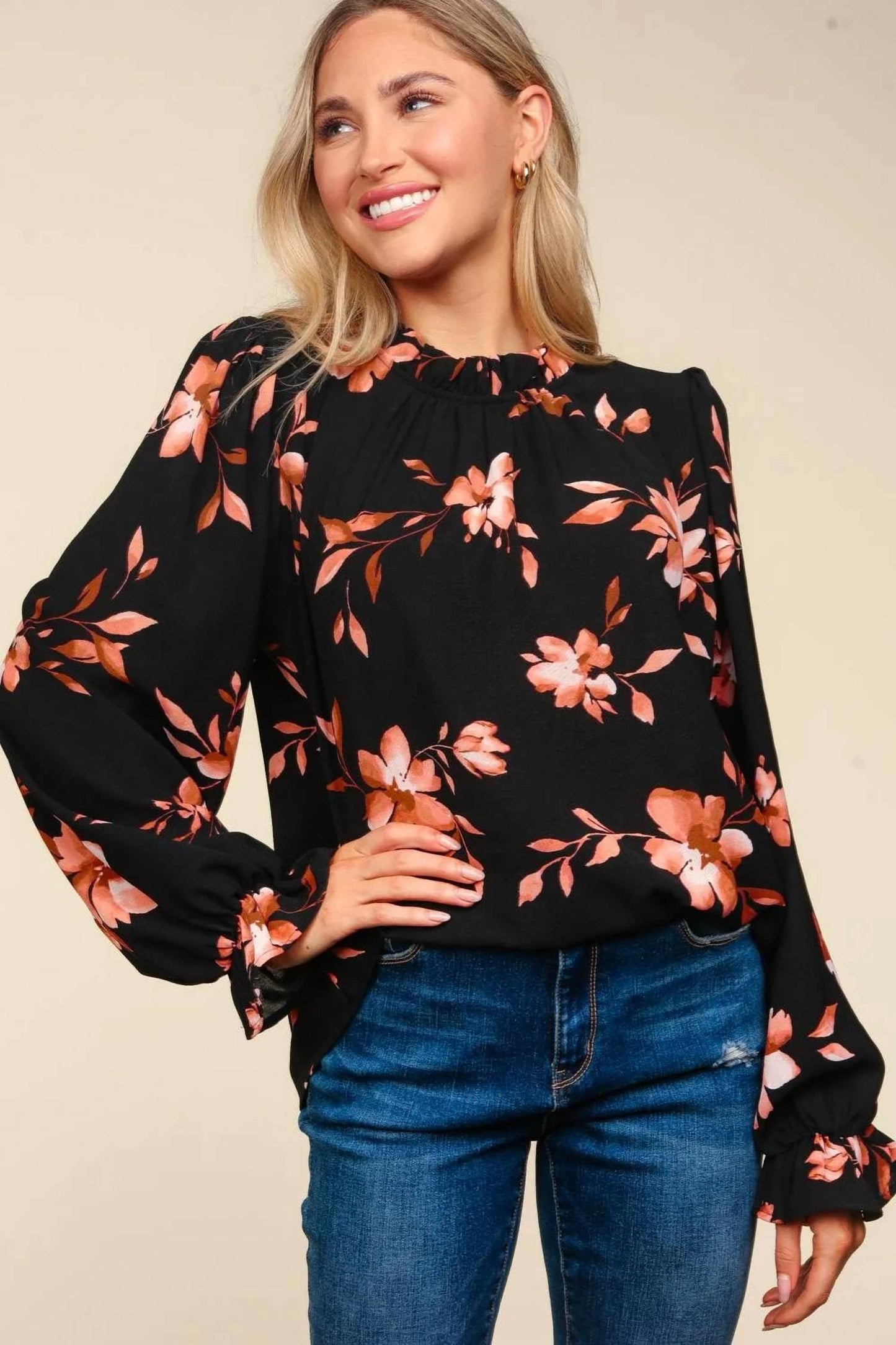 Haptics - Frilled Mock Neck Western Blouse
