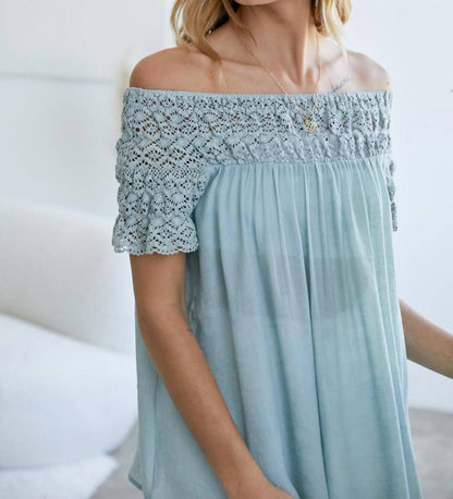 Davi & Dani - Laced Trim Off Shoulder Top