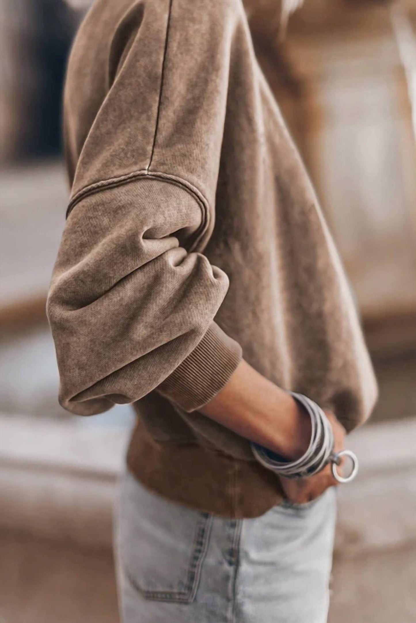 Lovesoft - Solid Color Drop Shoulder Pullover Sweatshirt