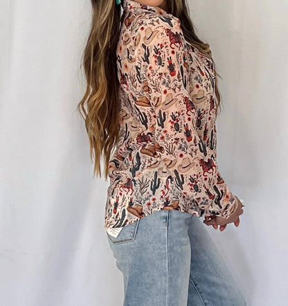 Blue B - Painted Desert Western Chiffon Button-up Blouse