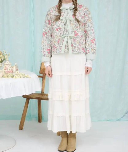 Blu Pepper - Floral Front Tie Quilted Jacket