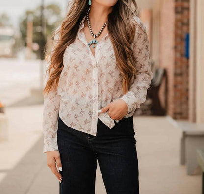 Blue B - Let'r Buck Western Chiffon Button-down Blouse