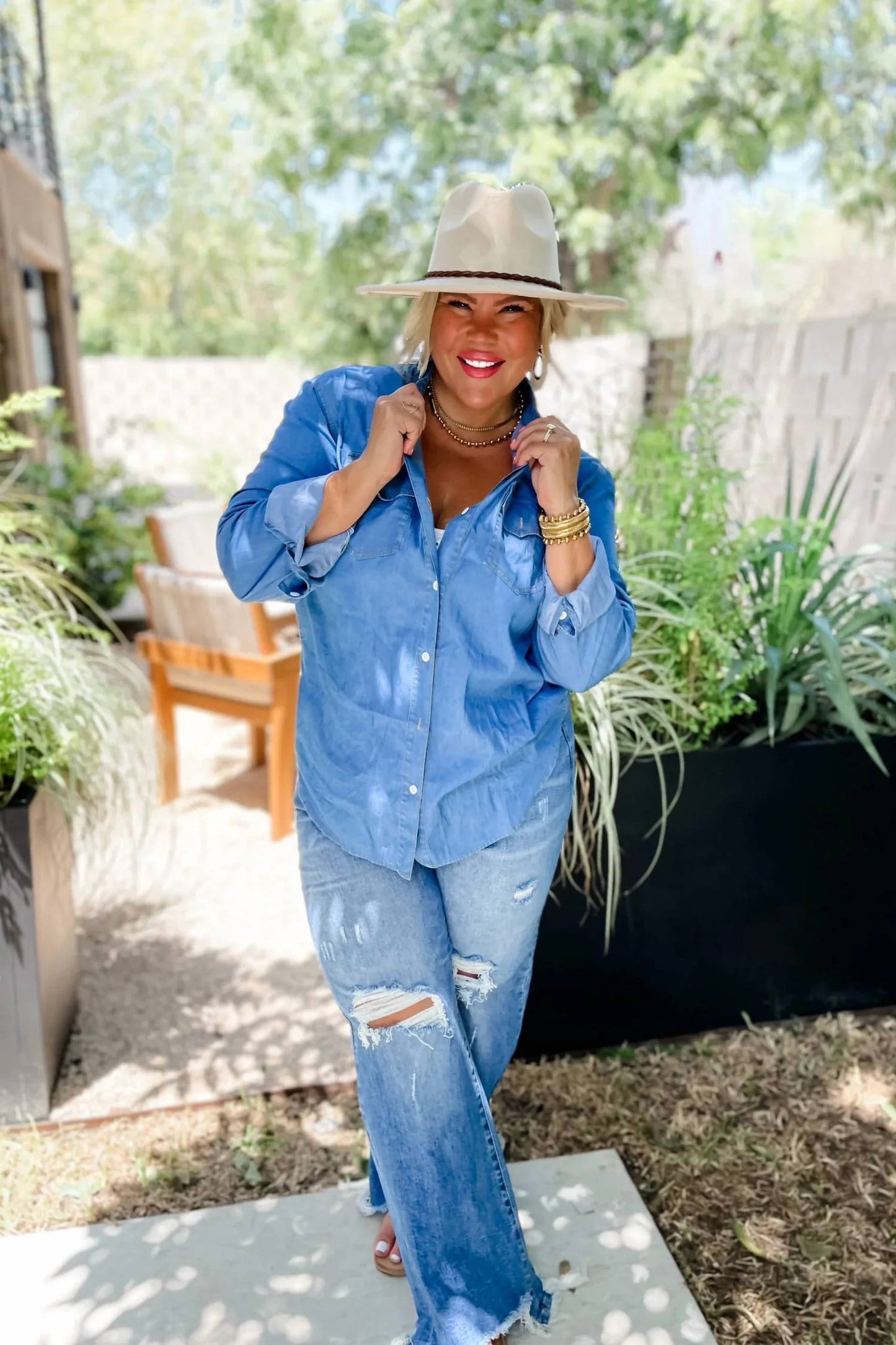 Blakeley - Dakota Chambray Denim Western Top