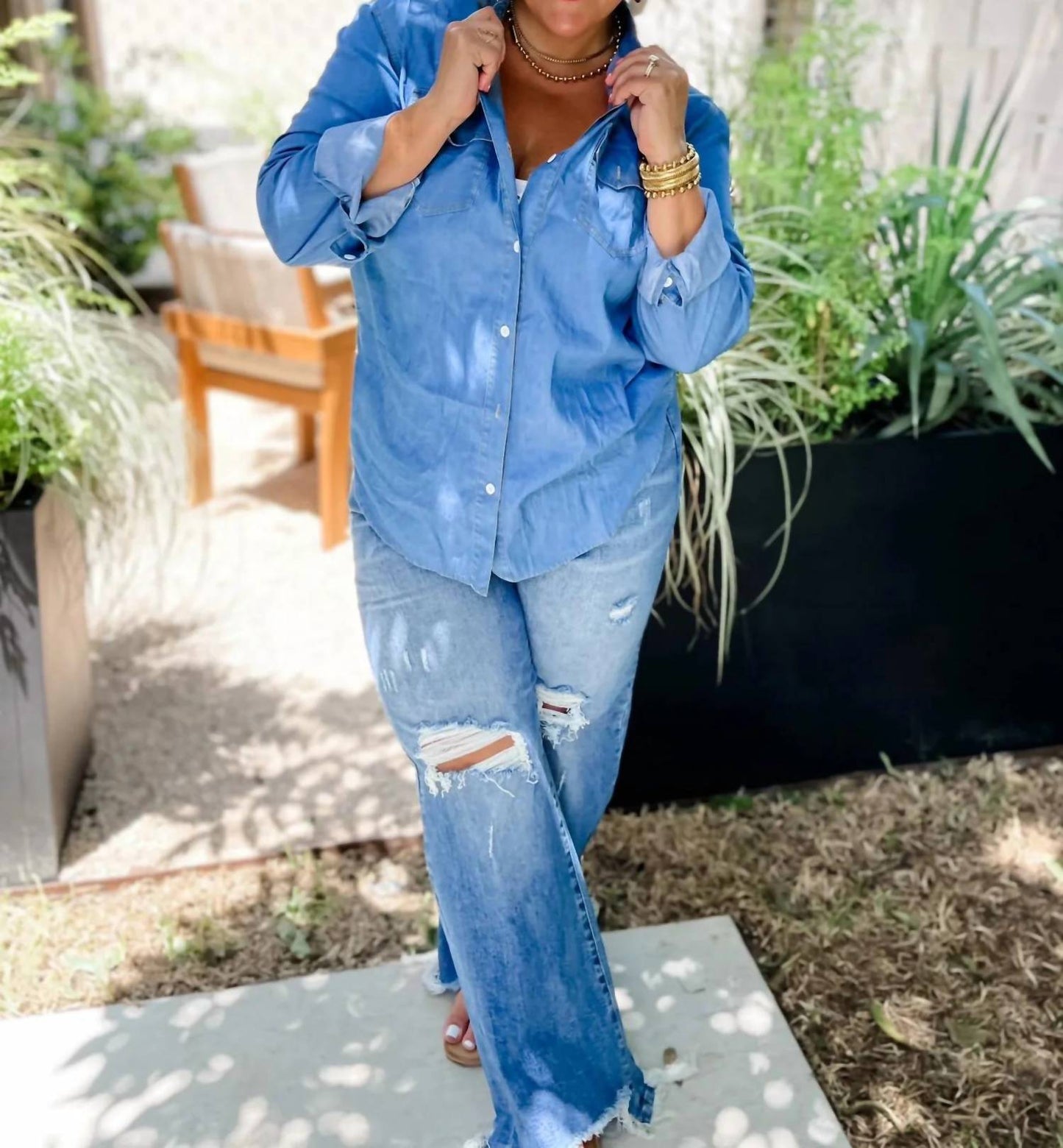 Blakeley - Dakota Chambray Denim Western Top