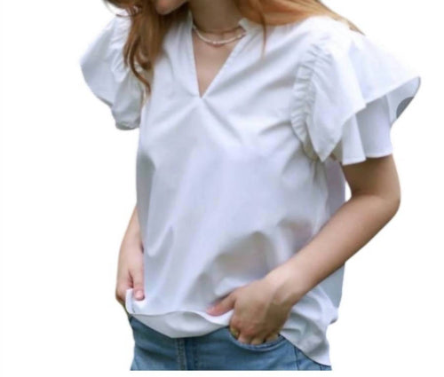Maude Vivante - Dani Classic Cotton Poplin Flutter Sleeve Top