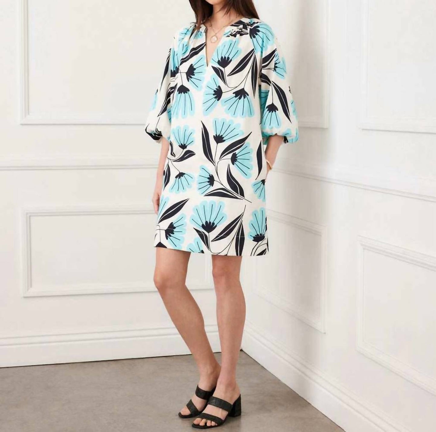 Karen Kane - Puff Sleeve Peasant Dress - Petite