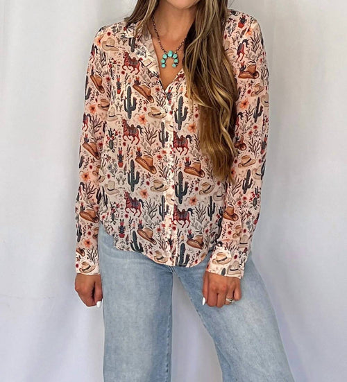 Blue B - Painted Desert Western Chiffon Button-up Blouse