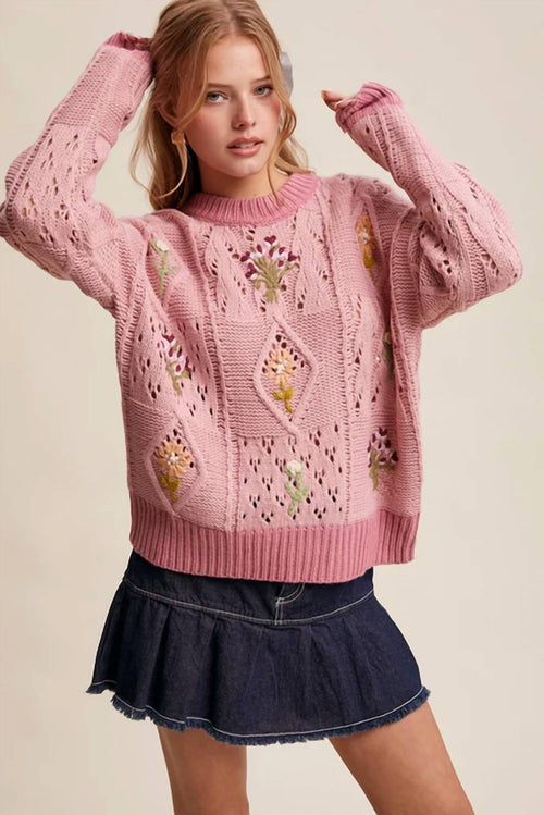 Listicle - Floral Embroidered Knit Sweater