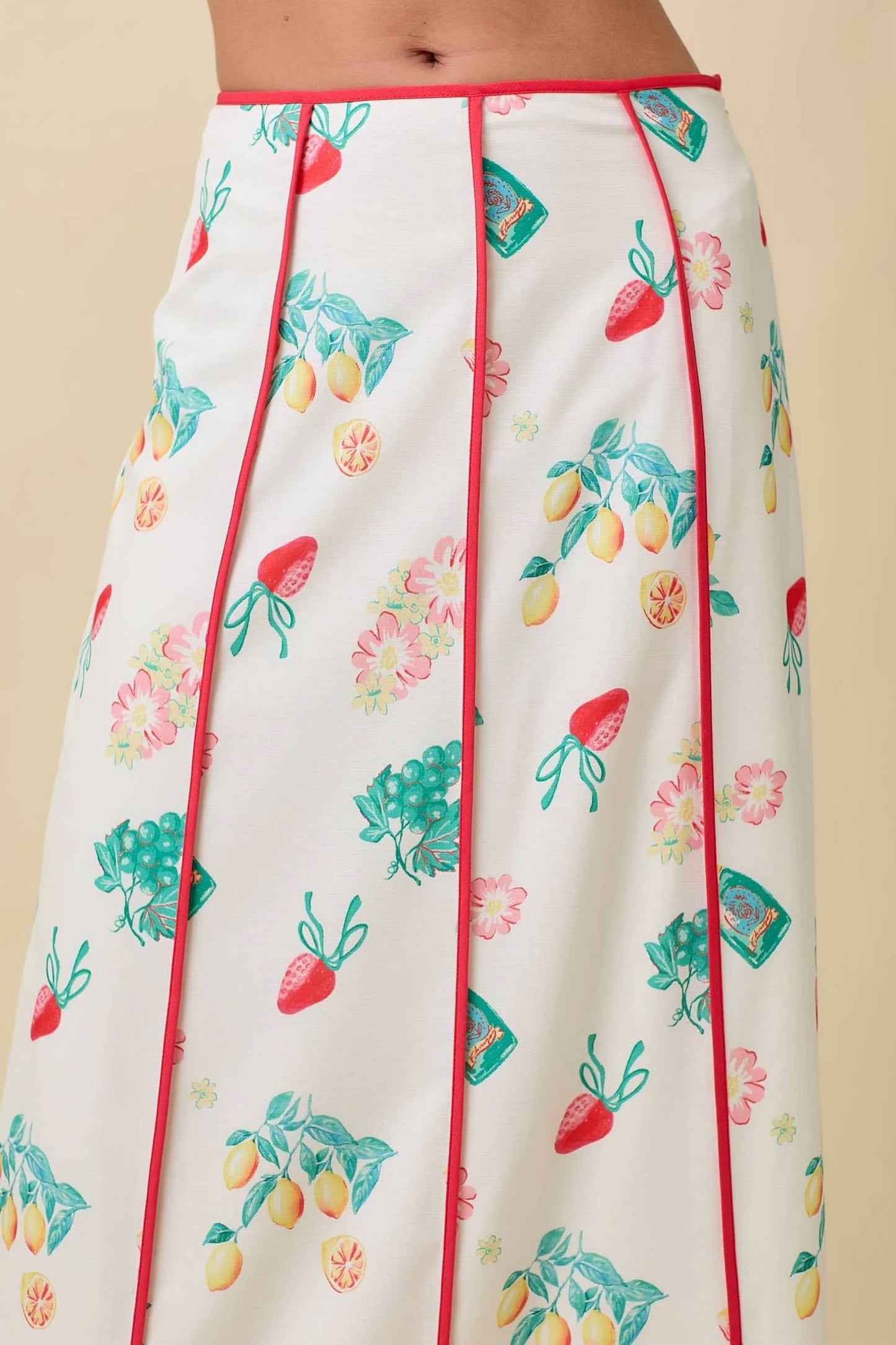 Main Strip - Vintage Fruit Print Midi Skirt