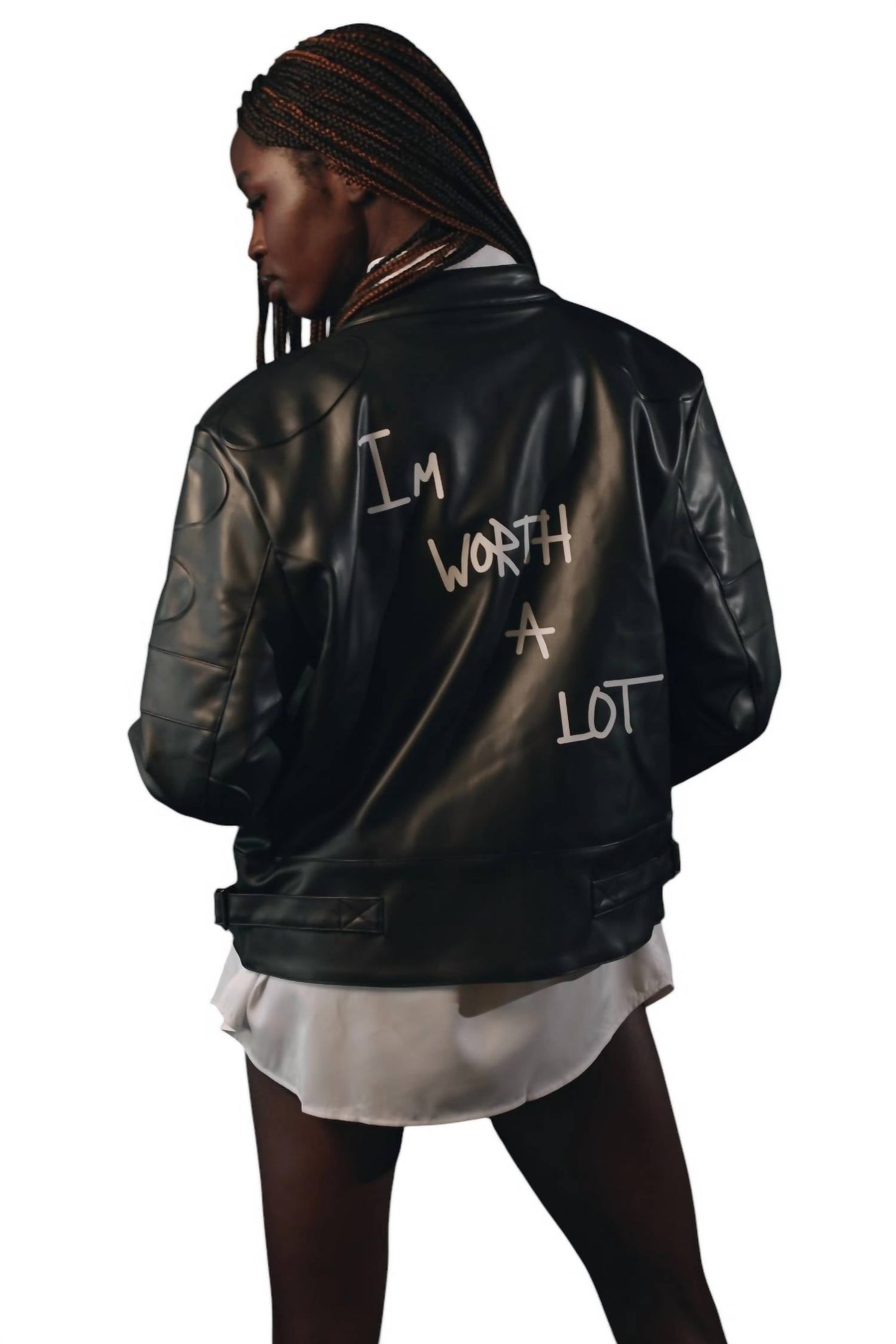 Knotwtr - Unisex I’m Worth A Lot Long Sleeve Leather Jacket