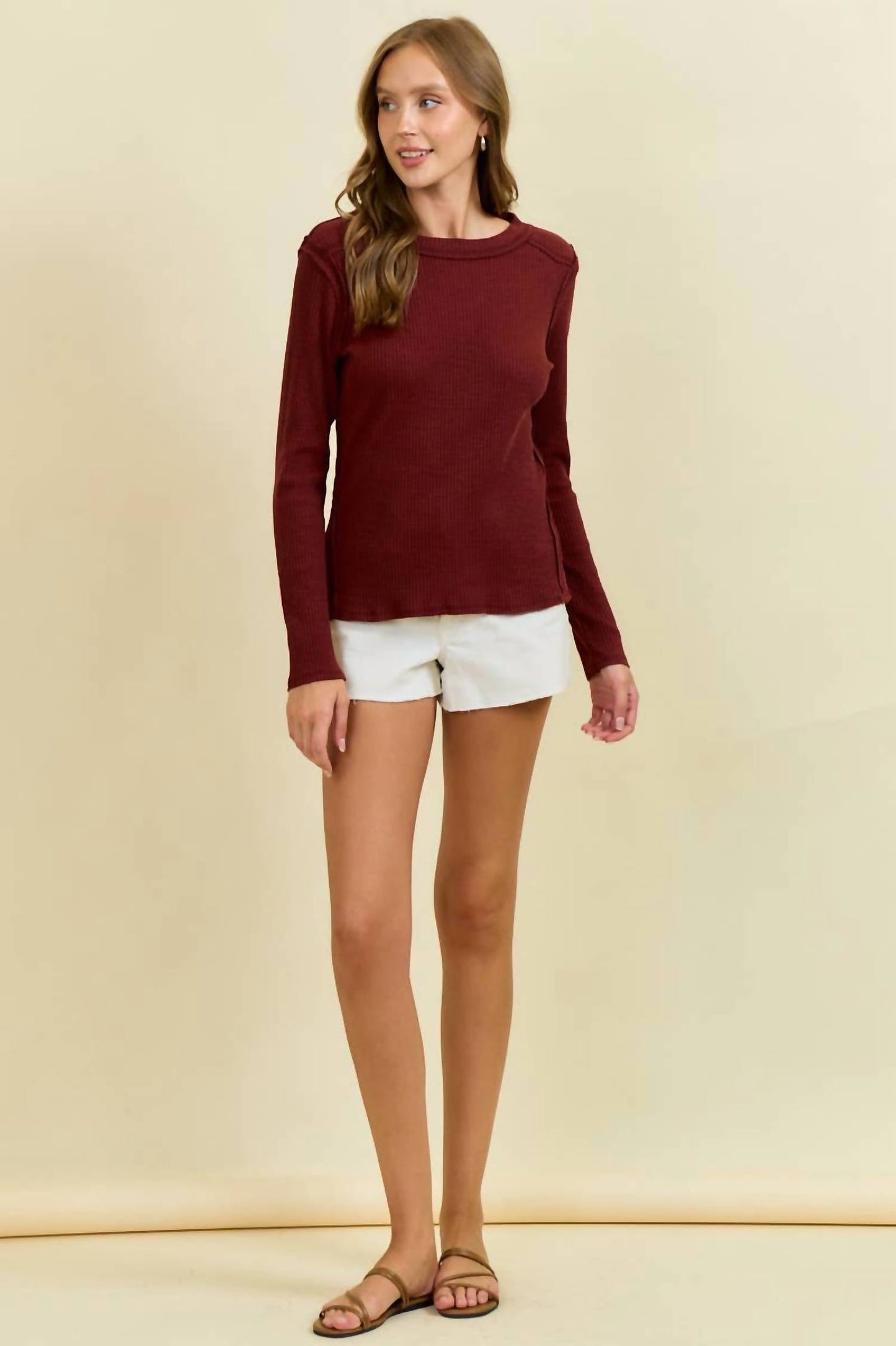 Doe And Rae - Western Yoke Ribbed Long-sleeve Tee