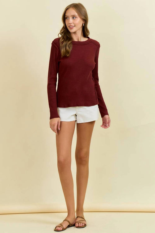 Doe And Rae - Western Yoke Ribbed Long-sleeve Tee