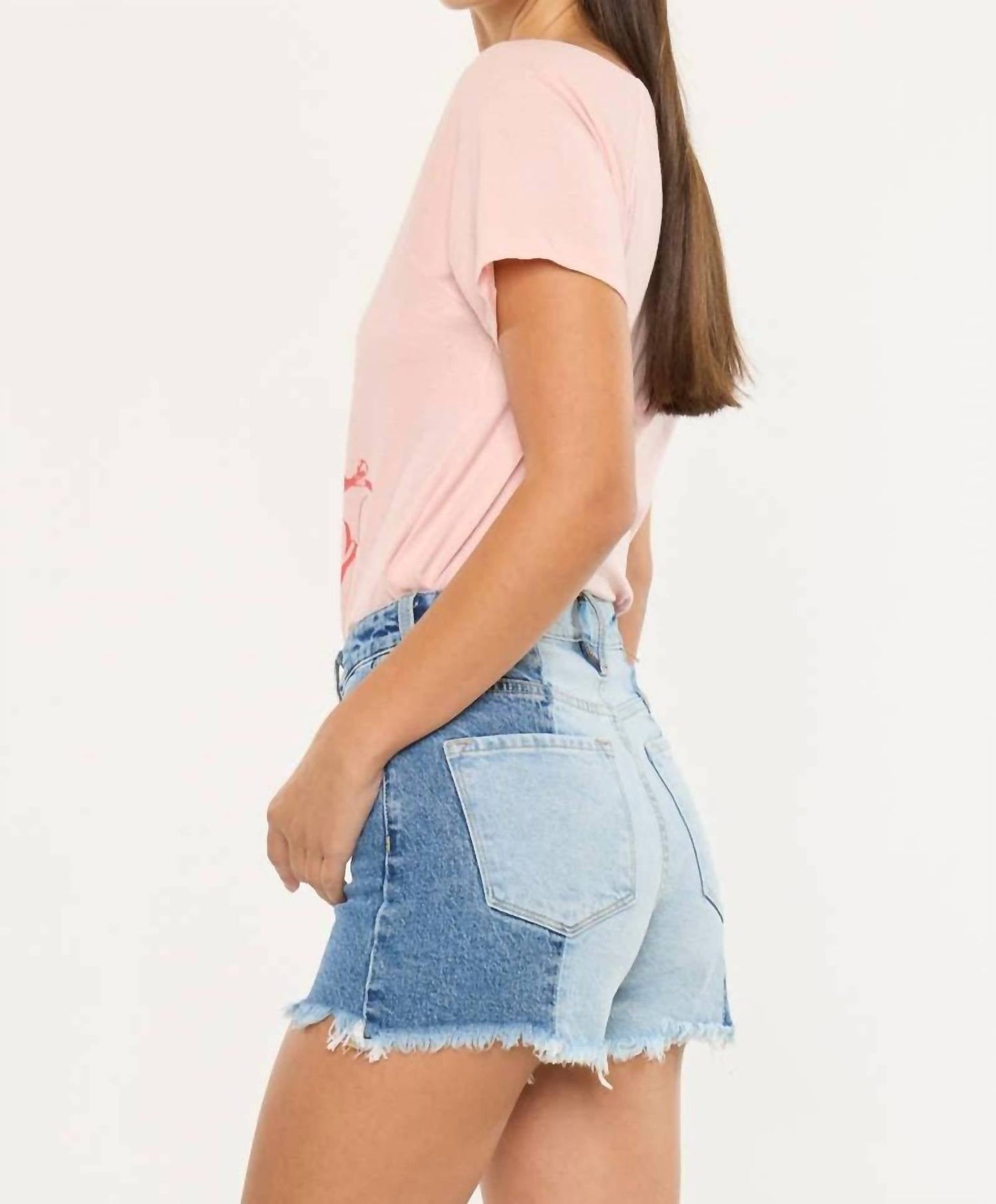 Kancan - Two-tone Color Block Ultra High-rise Western Denim Shorts