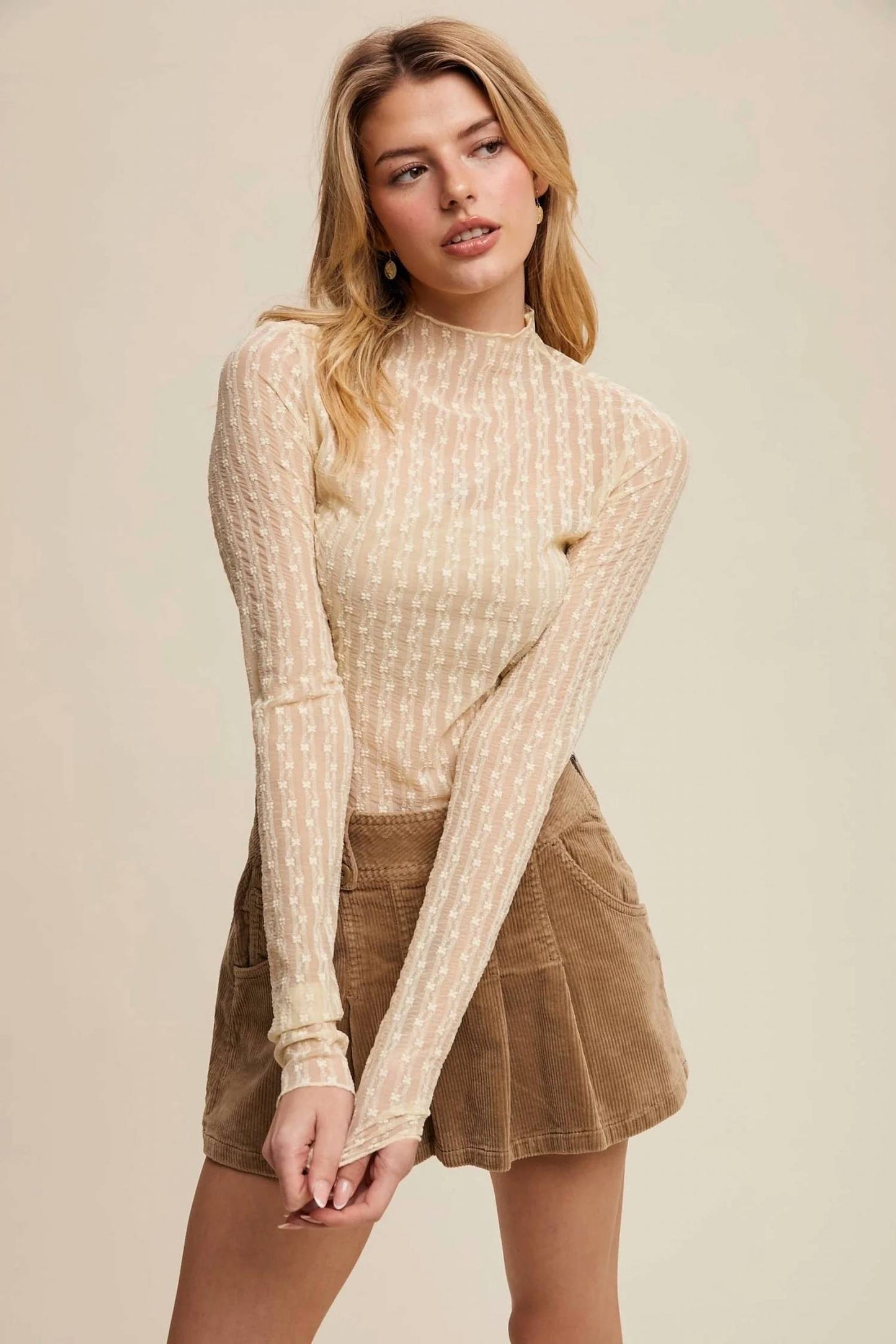 Listicle - Lace Long-sleeve Western Layering Top