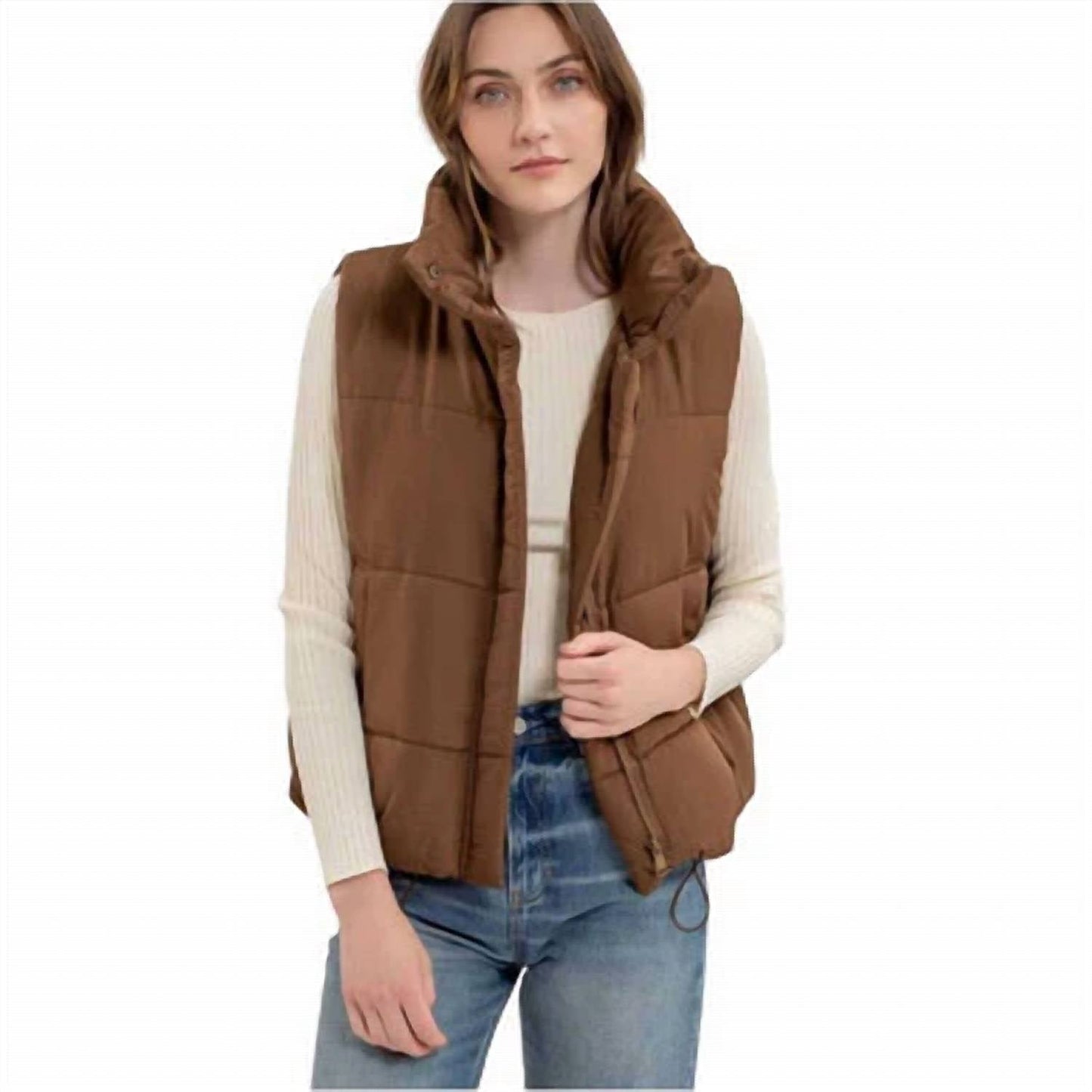 Blu Pepper - Solid Zip Up Puffer Vest - Plus