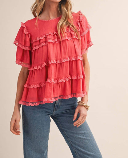 &Merci - Tiered Ruffle Lace Trim Swing Top