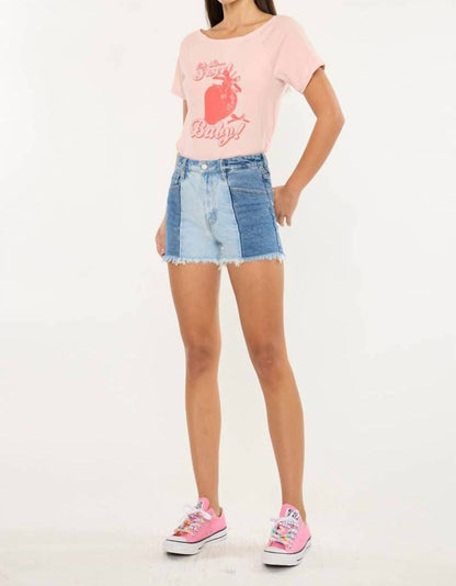 Kancan - Two-tone Color Block Ultra High-rise Western Denim Shorts