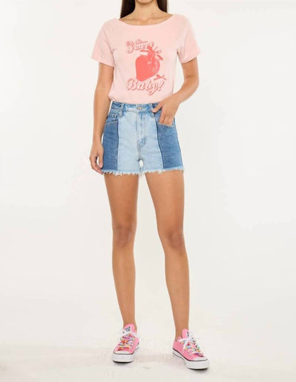Kancan - Two-tone Color Block Ultra High-rise Western Denim Shorts