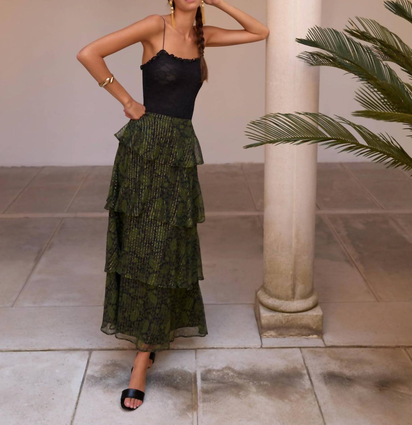 Cami Nyc - Gaia Metallic Chiffon Tiered Maxi Skirt