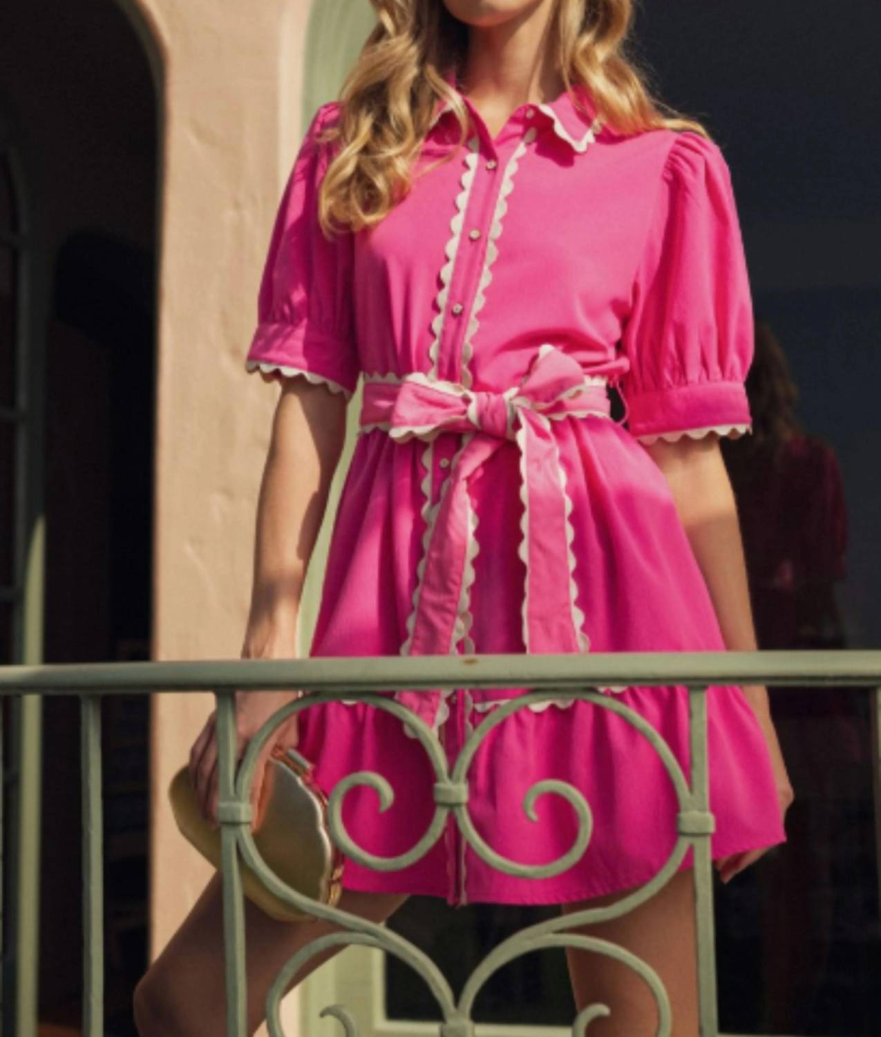 Jodifl - Scallop Trim Accent Button Down Dress