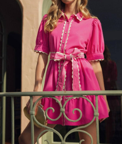 Jodifl - Scallop Trim Accent Button Down Dress