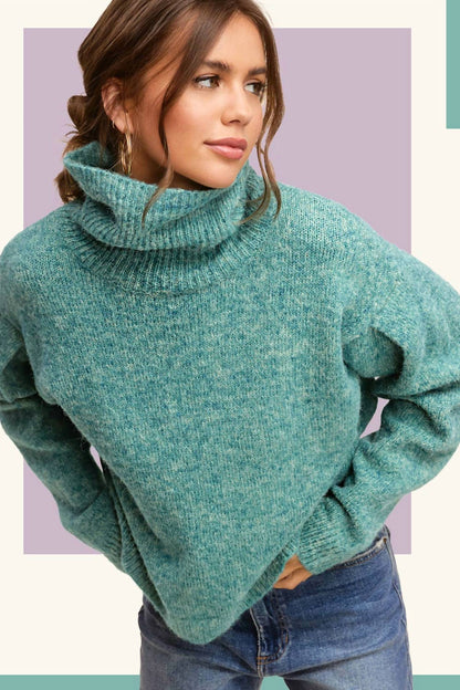 La Miel - Loose-fit Turtleneck Pin-tuck Long Sleeve Western Sweater