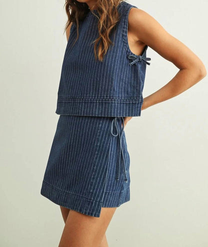 Miou Muse - Pinstriped Denim Skort