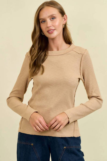 Doe And Rae - Western Yoke Ribbed Long-sleeve Tee