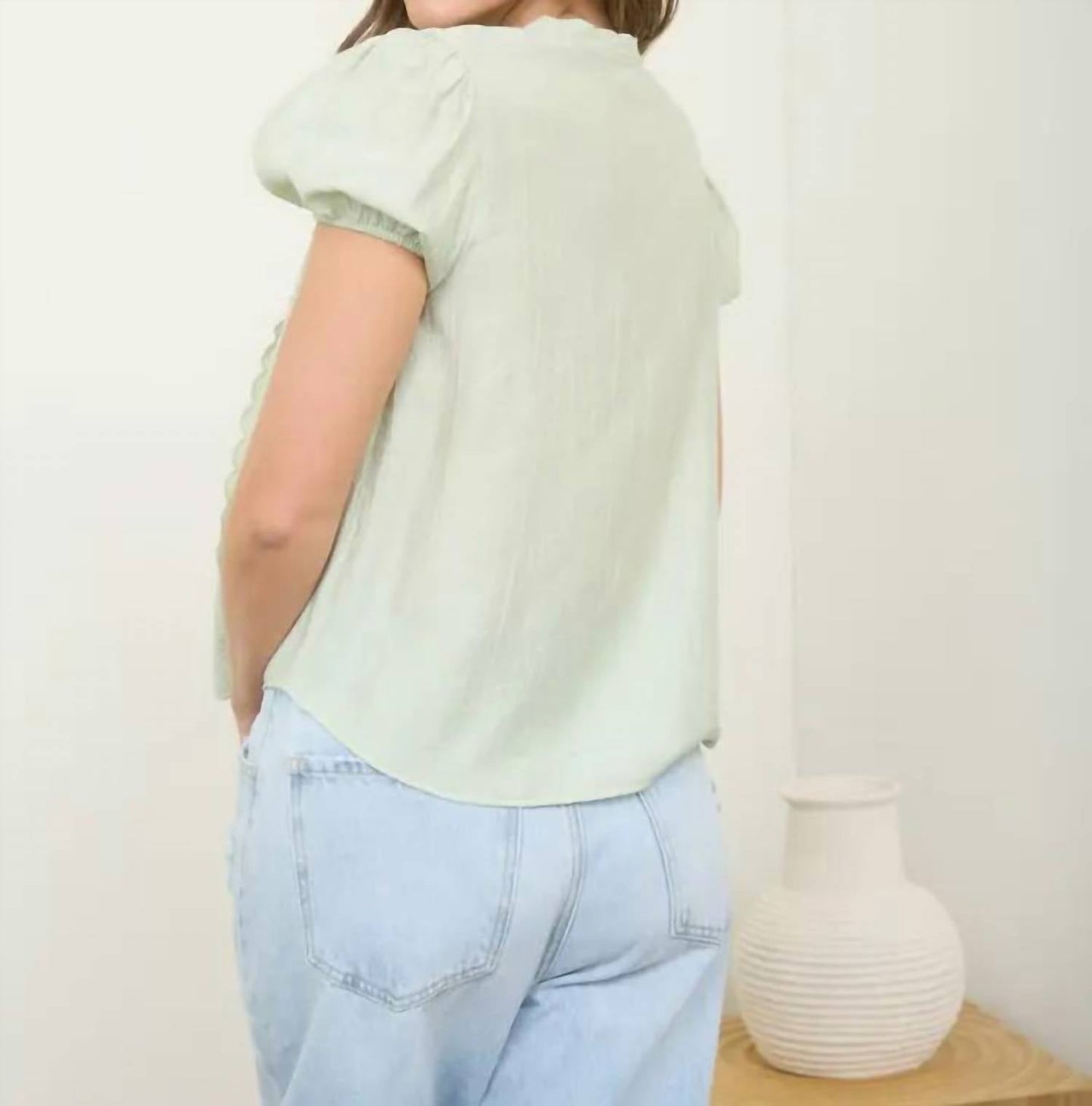 Blu Pepper - Lace Detail Puff Sleeve Button Down Blouse