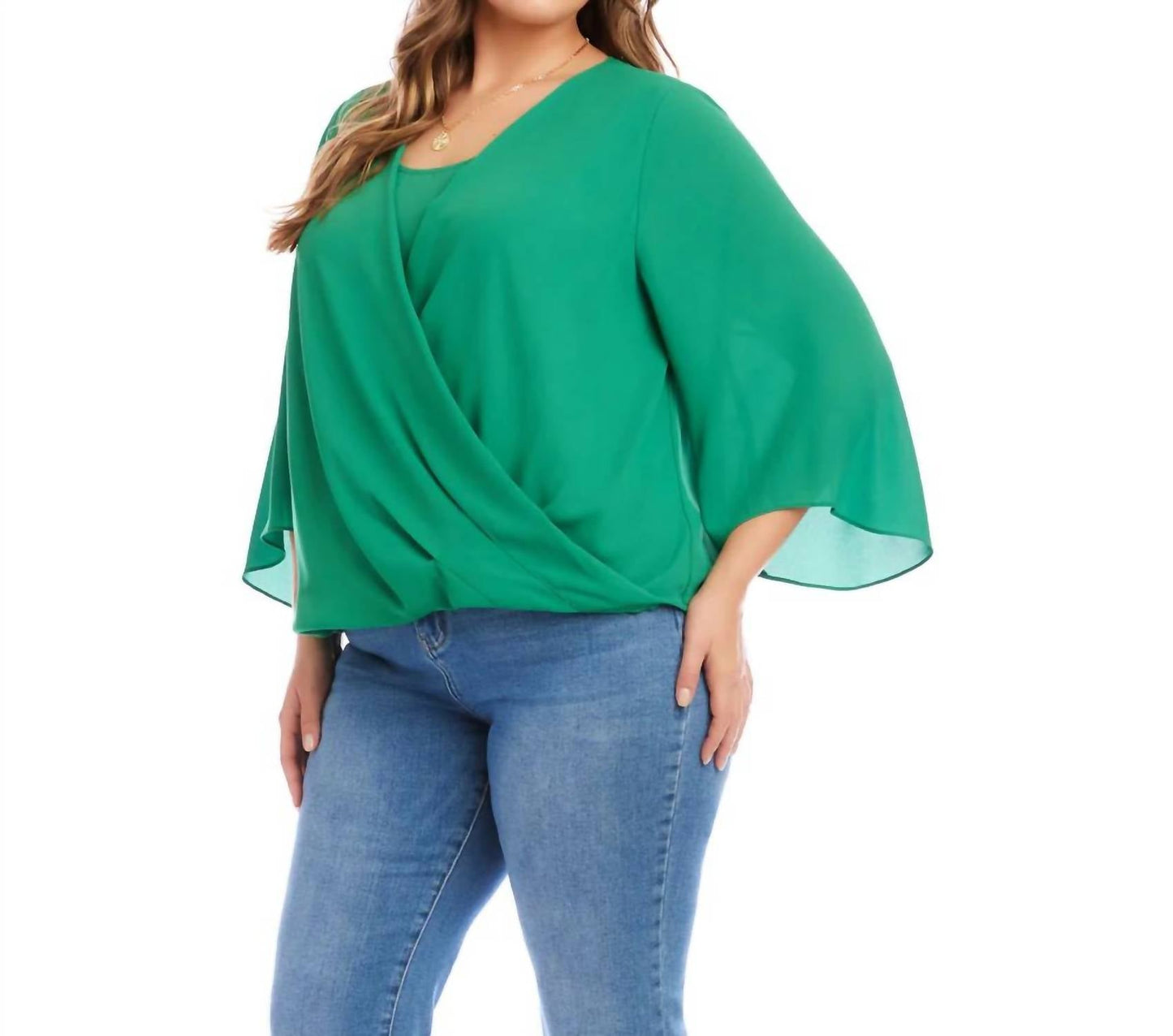Karen Kane - Bracelet Sleeve Drape Front Crossover Top - Plus